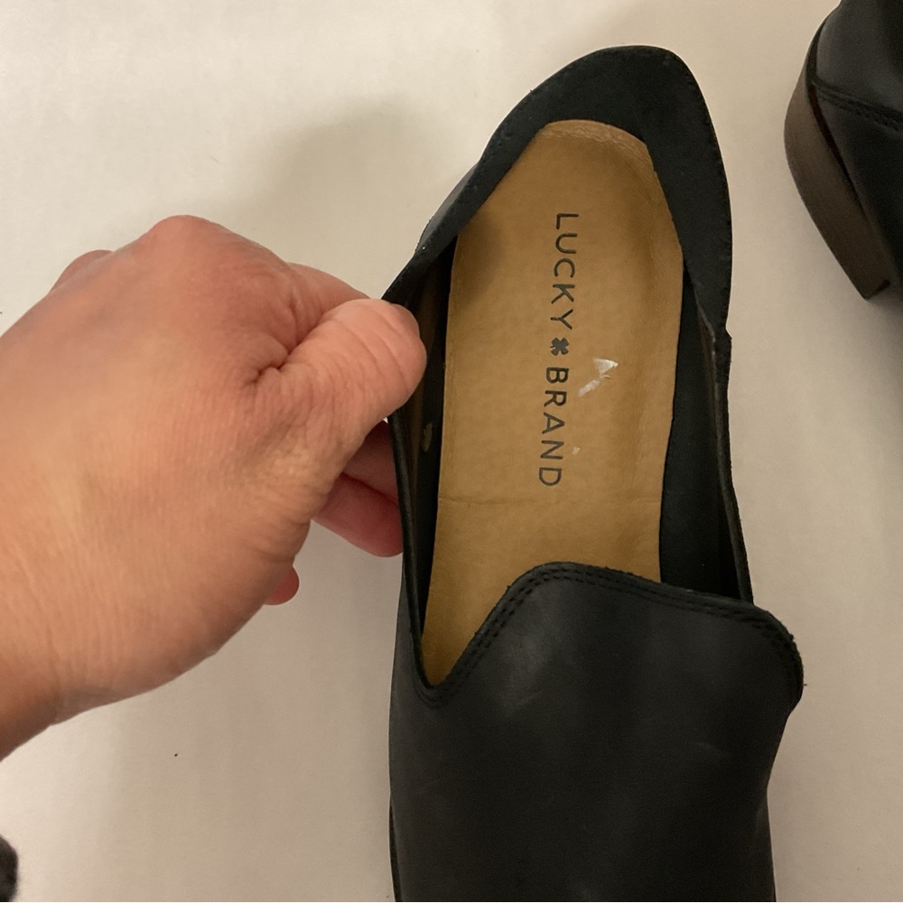 Lucky Brand Cahill Collapsible Heel Black Leather Flat Loafer Slip On Size 7 - Picture 4 of 9